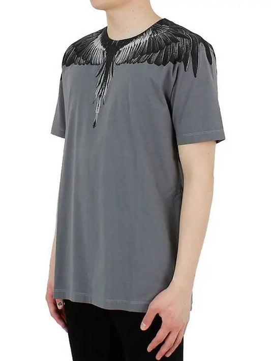 Camo Wings Print Short Sleeve T-Shirt Grey - MARCELO BURLON - BALAAN 2