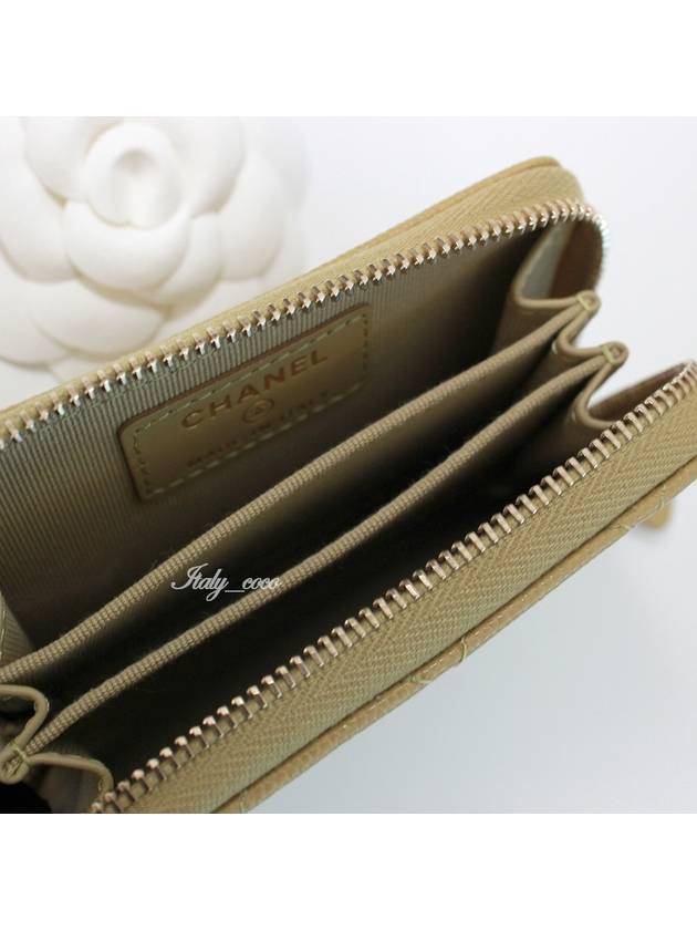 Classic Caviar Zipper Coin Card Wallet Olive Green Champagne Gold AP0216 - CHANEL - BALAAN 9