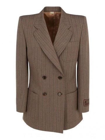 herringbone wool jacket brown - GUCCI - BALAAN.