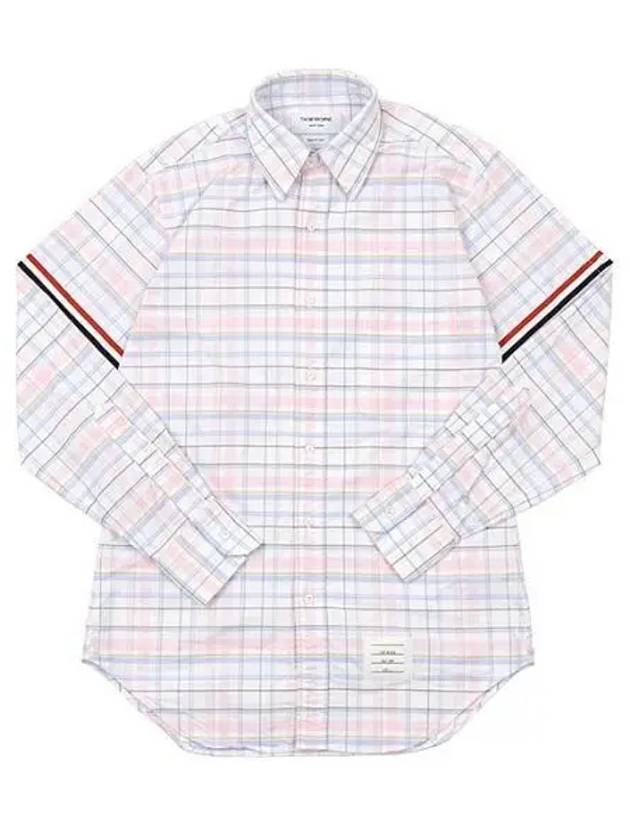 Men's Plaid Three Stripes Armband Oxford Long Sleeve Shirt Light Pink - THOM BROWNE - BALAAN 2