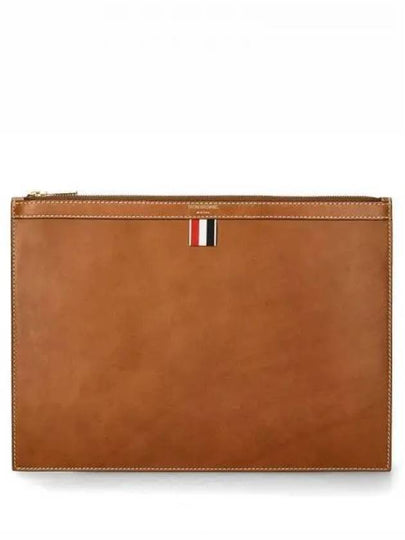 Vacchetta Leather Medium Document Clutch Bag Brown - THOM BROWNE - BALAAN 2