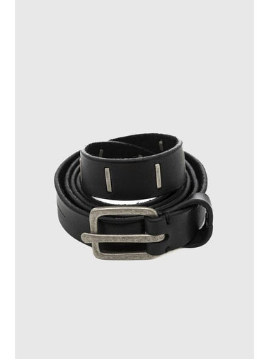 Silver Plate Staple Belt Plain Leather Belt Black - GOLEMETH - BALAAN 1