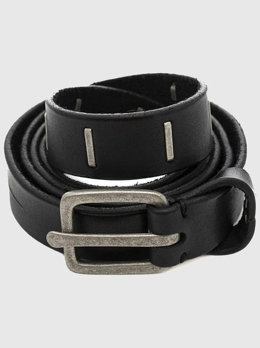 silver plate staple belt black plain leather men's leather belt - GOLEMETH - BALAAN 1