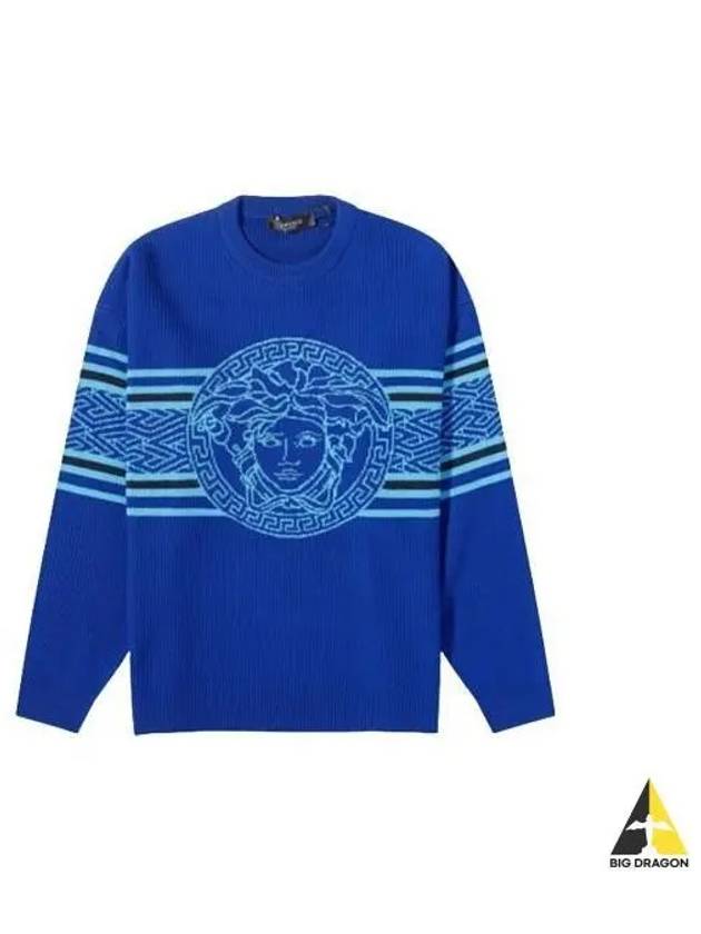 Medusa crew striped jacquard knit blue 1007981 1A05695 - VERSACE - BALAAN 1