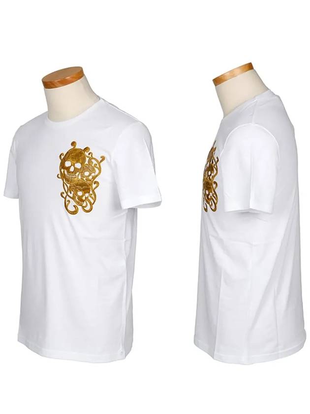 Gold Skull Logo Short Sleeve T-Shirt White - ALEXANDER MCQUEEN - BALAAN 3