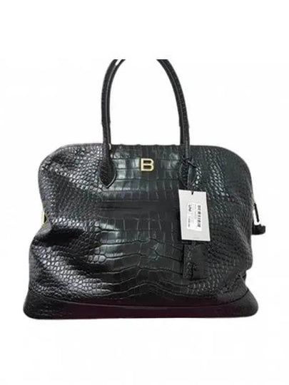 Crocodile Effect Calf Leather Tote Bag Black - BALENCIAGA - BALAAN 2