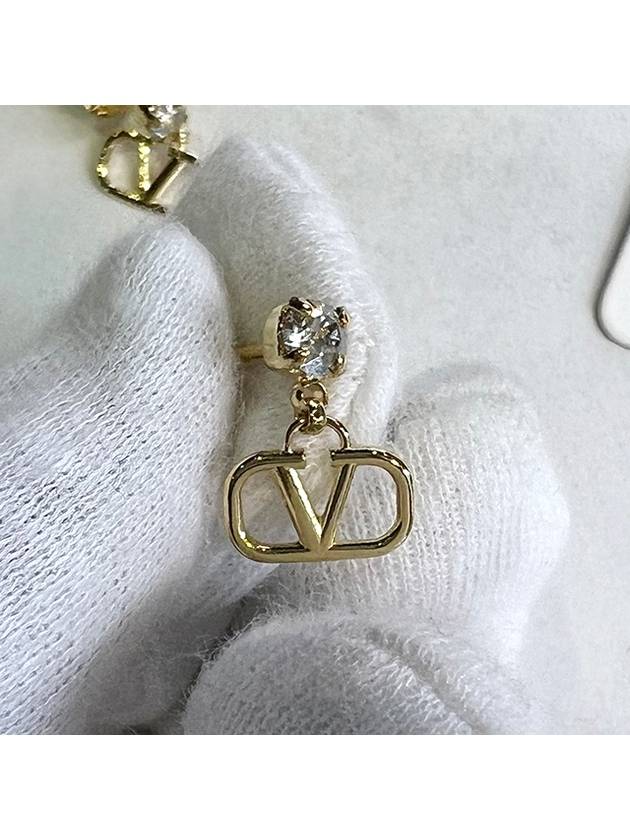 Metal Swarovski Crystal V Logo Earrings Gold White - VALENTINO - BALAAN 5