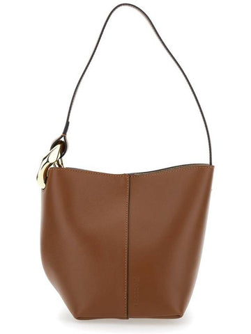 'Corner Small Bucket' Brown Shoulder Bag With Metal Knot Detail In Leather  Woman - JW ANDERSON - BALAAN 1