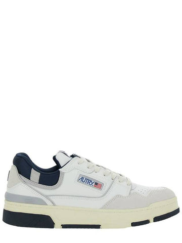 White Low Top Sneakers With Blue Details And Logo Patch In Leather Man - AUTRY - BALAAN 1