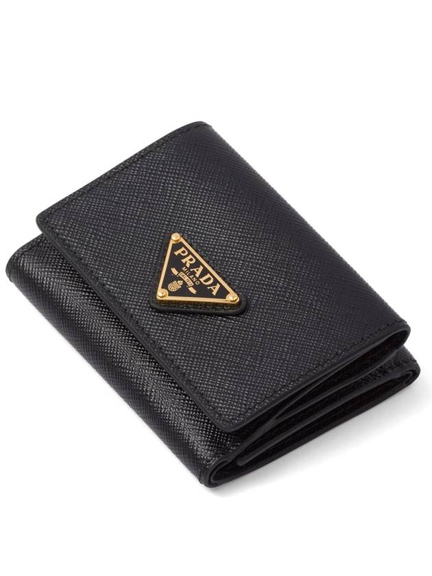 Women's Triangle Logo Saffiano Compact Half Wallet Black - PRADA - BALAAN 4