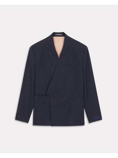 Striped Tailored Kimono Cotton Jacket Navy - KENZO - BALAAN 1