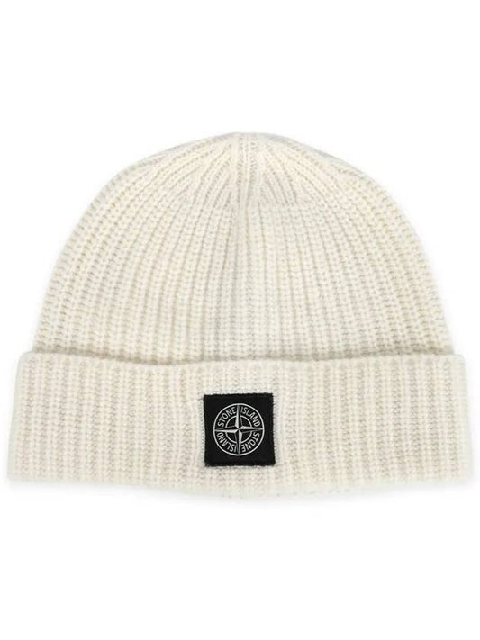 Logo Patch Rib Wool Beanie Ivory - STONE ISLAND - BALAAN 1