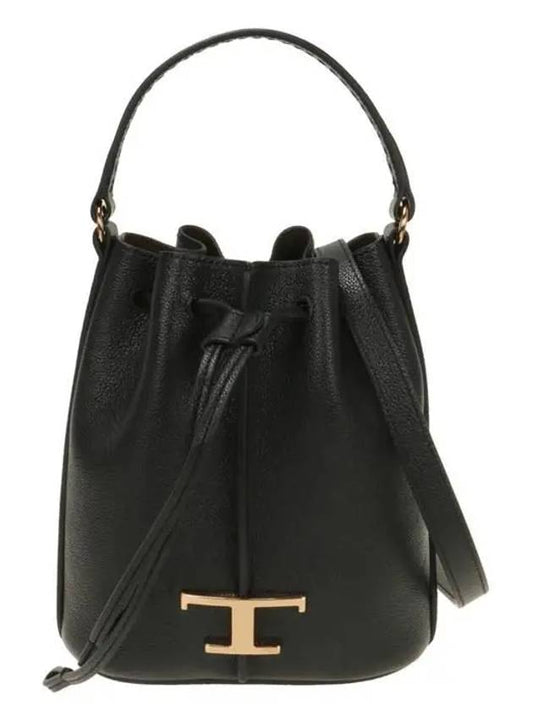 T Timeless Leather Micro Logo Bucket Bag Black - TOD'S - BALAAN.