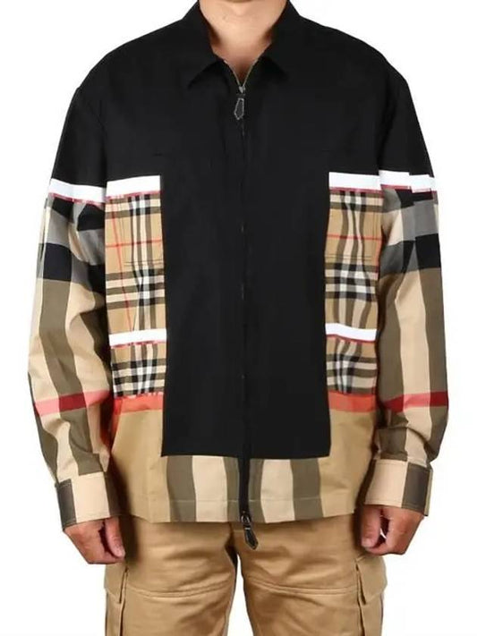 Hamel Oversized Zip-Up Jacket Black Beige - BURBERRY - BALAAN.