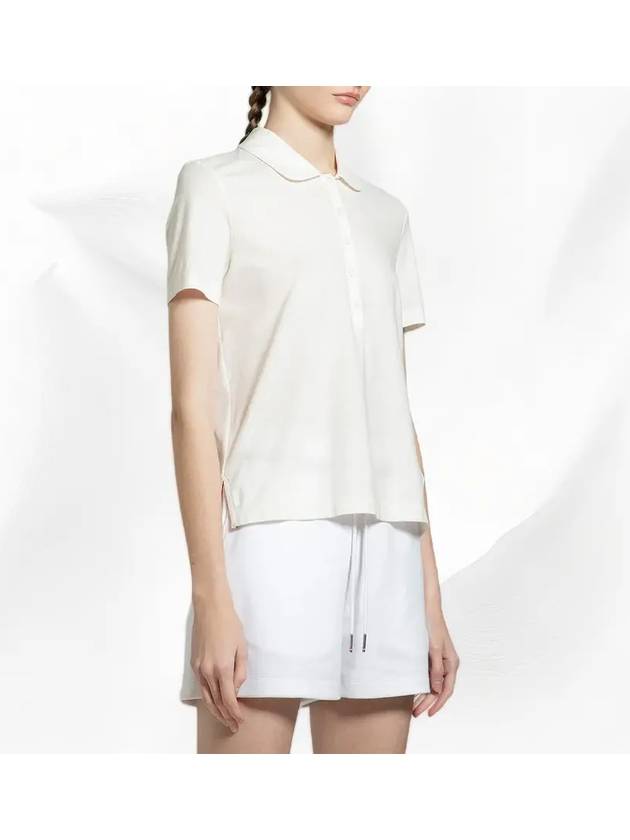 Women's Round Collar Short Sleeve Polo Shirt Natural White - THOM BROWNE - BALAAN 5