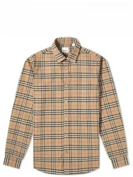 Small Scale Check Stretch Cotton Long Sleeve Shirt Beige - BURBERRY - BALAAN 2