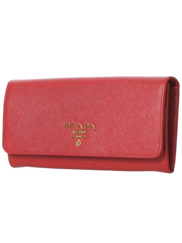 Metal Logo Saffiano Long Wallet Red - PRADA - BALAAN 3