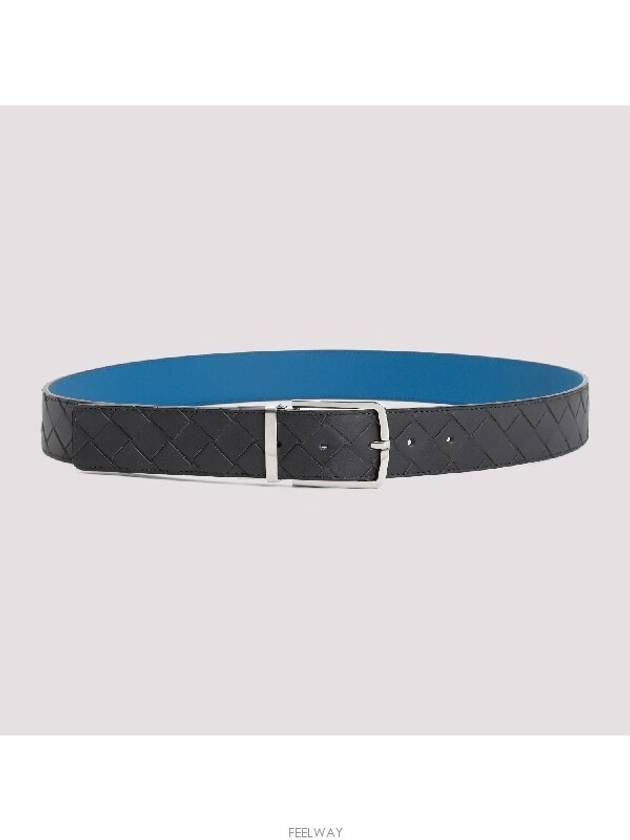Interciato Reversible Leather Belt Black Blue - BOTTEGA VENETA - BALAAN 2