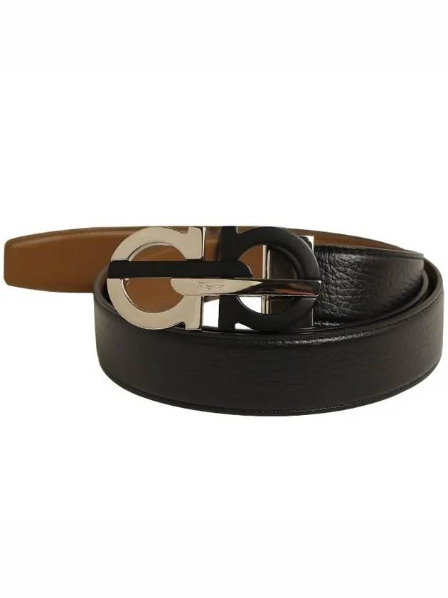 Men's Double Gancini Reversible Leather Belt Black Brown - SALVATORE FERRAGAMO - BALAAN 2