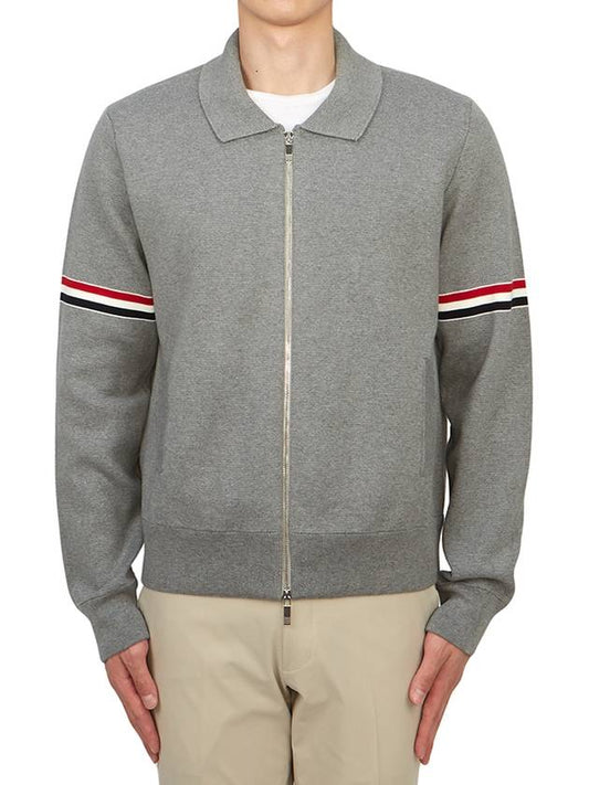 RWB arm banding Milanese stitch collar zip-up jacket gray - THOM BROWNE - BALAAN.