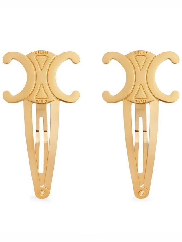 Triomphe Snap Brass Steel Hair Clip Gold Set Of 2 - CELINE - BALAAN 2