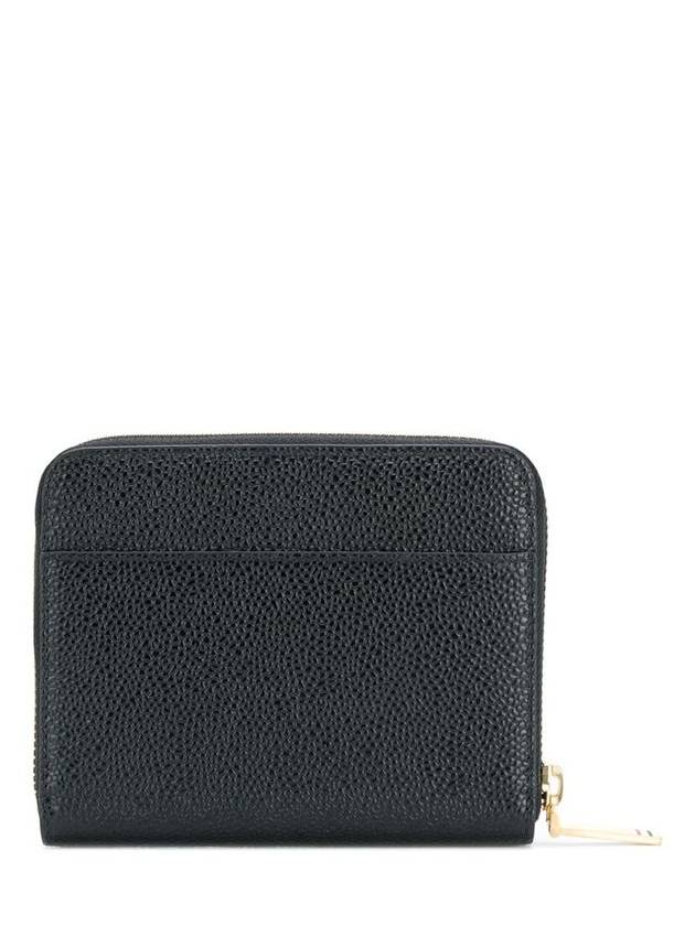 Three Stripes Pebble Grain Zipper Round Half Wallet Black - THOM BROWNE - BALAAN 3