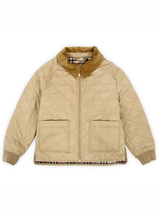 Kids Corduroy Collar Diamond Quilted Jacket Beige - BURBERRY - BALAAN 3