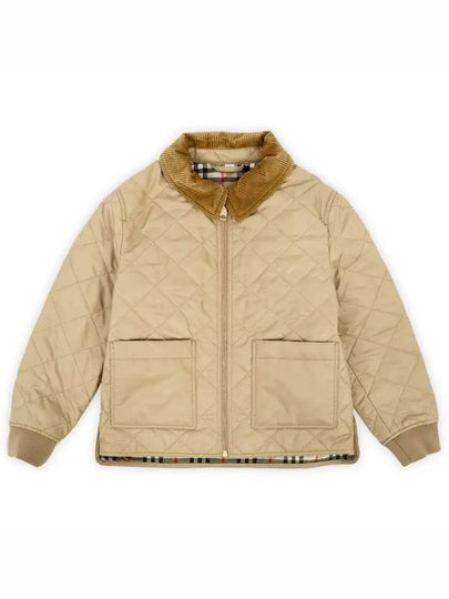 Kids Corduroy Collar Diamond Quilted Jacket Beige - BURBERRY - BALAAN 2