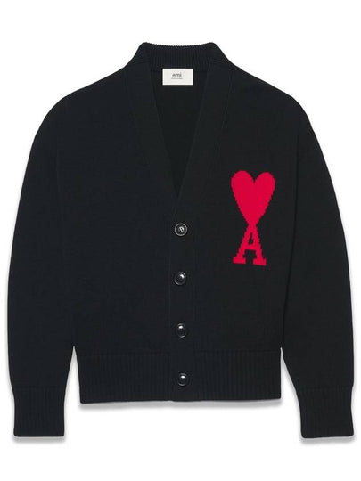 Big Heart Embroidered Logo Cardigan Pale Black - AMI - BALAAN 2