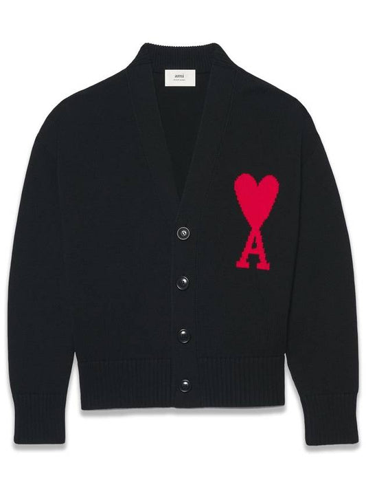 Big Heart Logo Embroidered Cardigan Pale Black - AMI - BALAAN.