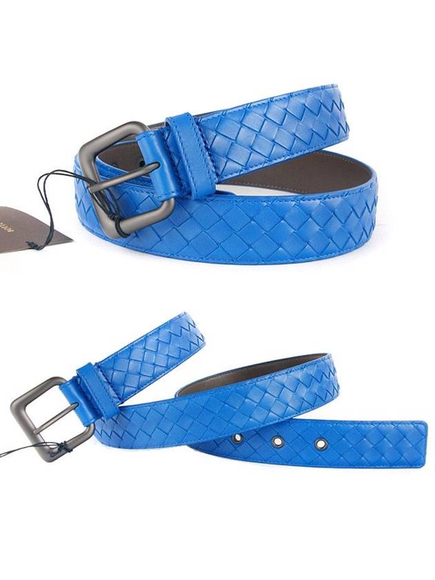 Intrecciato Leather Belt Blue - BOTTEGA VENETA - BALAAN 3