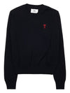 Heart Logo Crew Neck Merino Wool Knit Top Black - AMI - BALAAN 10