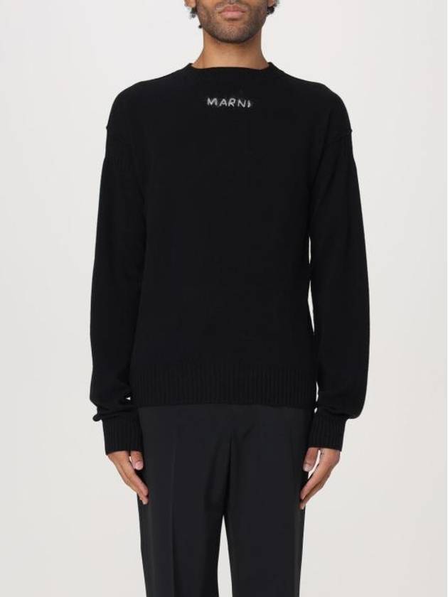 Embroidered Logo Round Neck Knit Top Black - MARNI - BALAAN 2