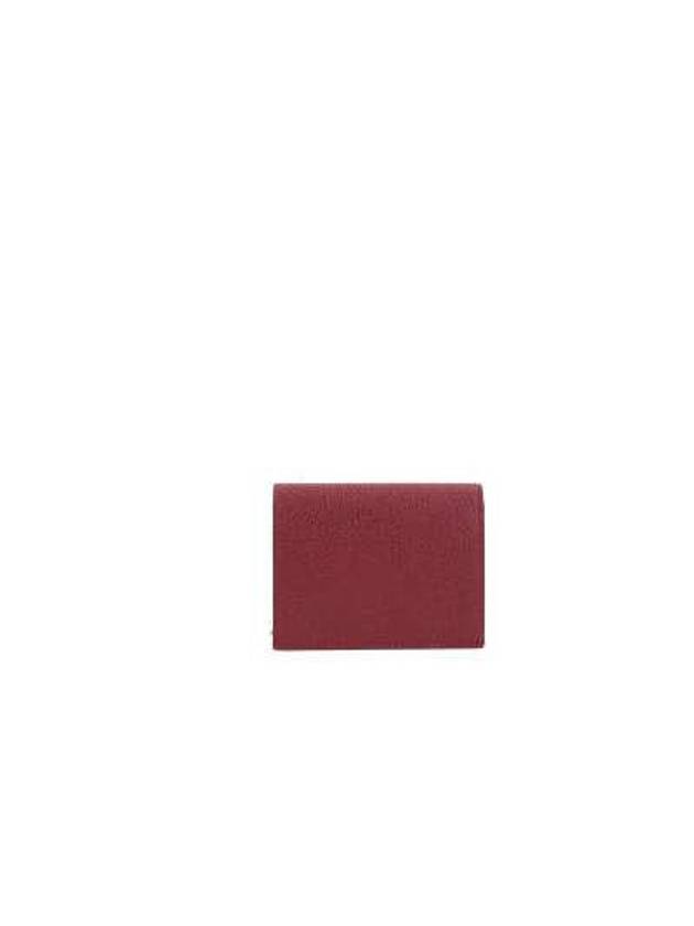 Pebble Grained Leather Double Card Wallet Burgundy - THOM BROWNE - BALAAN 1