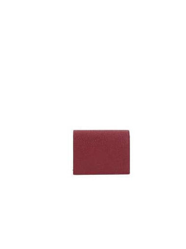 Pebble Grained Leather Double Card Wallet Burgundy - THOM BROWNE - BALAAN 1