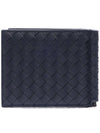 Intrecciato Money Clip Leather Half Wallet Navy - BOTTEGA VENETA - BALAAN.