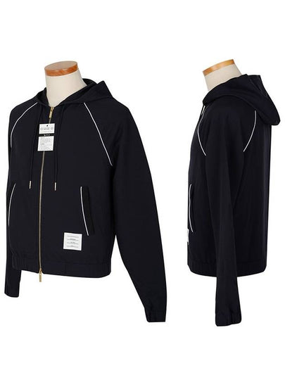 Double Knit Rayon Zip Up Hoodie Navy - THOM BROWNE - BALAAN 2