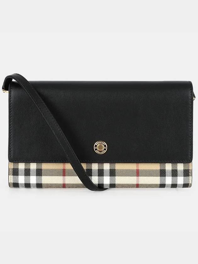 Detachable Strap Checked Leather Wallet Cross Bag Black - BURBERRY - BALAAN 3