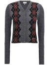 V-Neck Argyle Knit Cardigan Grey - GANNI - BALAAN 2