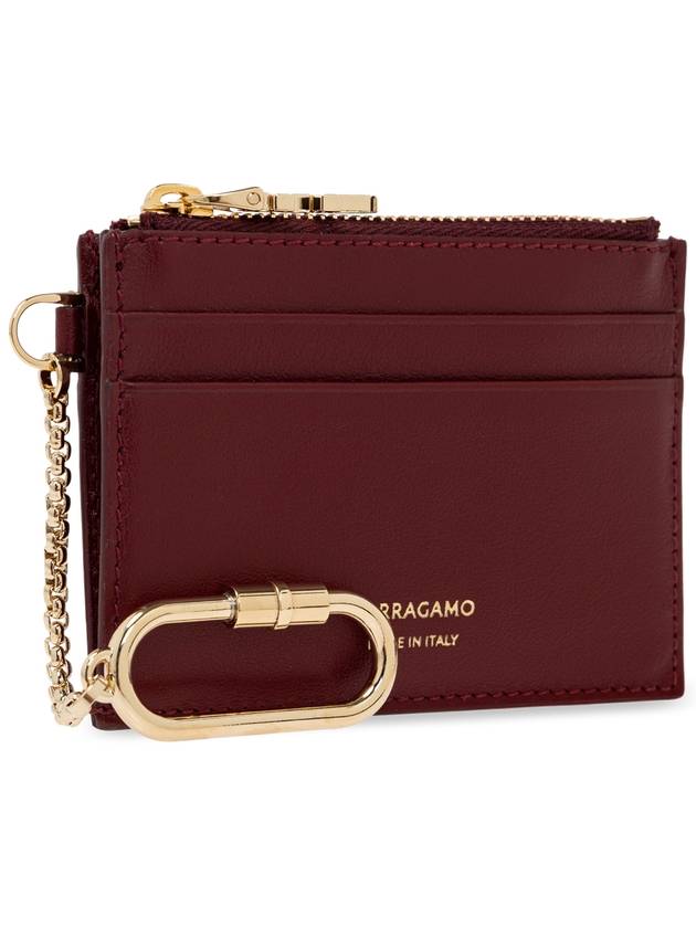 FERRAGAMO Leather Card Case With Keychain, Women's, Burgundy - SALVATORE FERRAGAMO - BALAAN 4