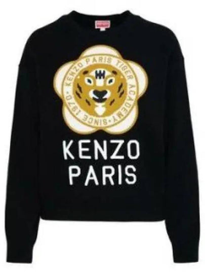 Women's Tiger Academy Wool Knit Top Black - KENZO - BALAAN 2