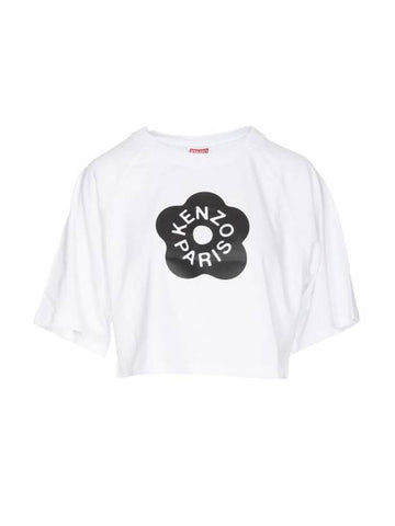 Women's Boke Cotton Crop Short Sleeve T-Shirt White - KENZO - BALAAN 1