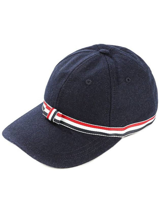 Bow Grosgrain Wool Flannel Ball Cap Navy - THOM BROWNE - BALAAN 2