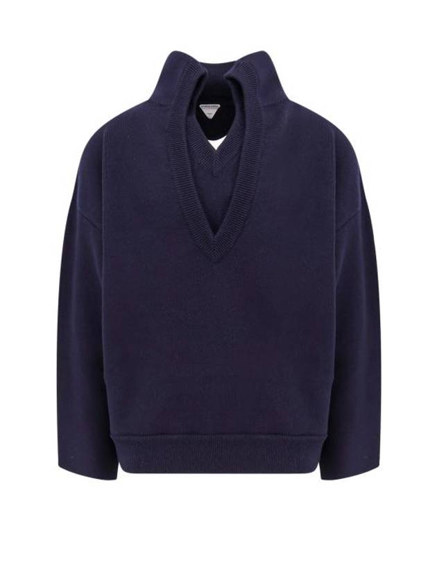 Compact Double Layer Neckline Knit Top Navy - BOTTEGA VENETA - BALAAN 1