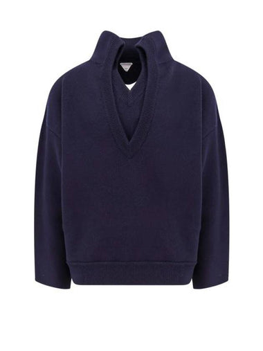 Compact Double Layer Neckline Knit Top Navy - BOTTEGA VENETA - BALAAN 1