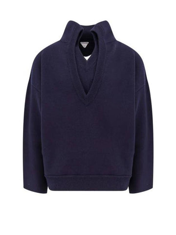 Compact Double Layer Neckline Knit Top Navy - BOTTEGA VENETA - BALAAN 1