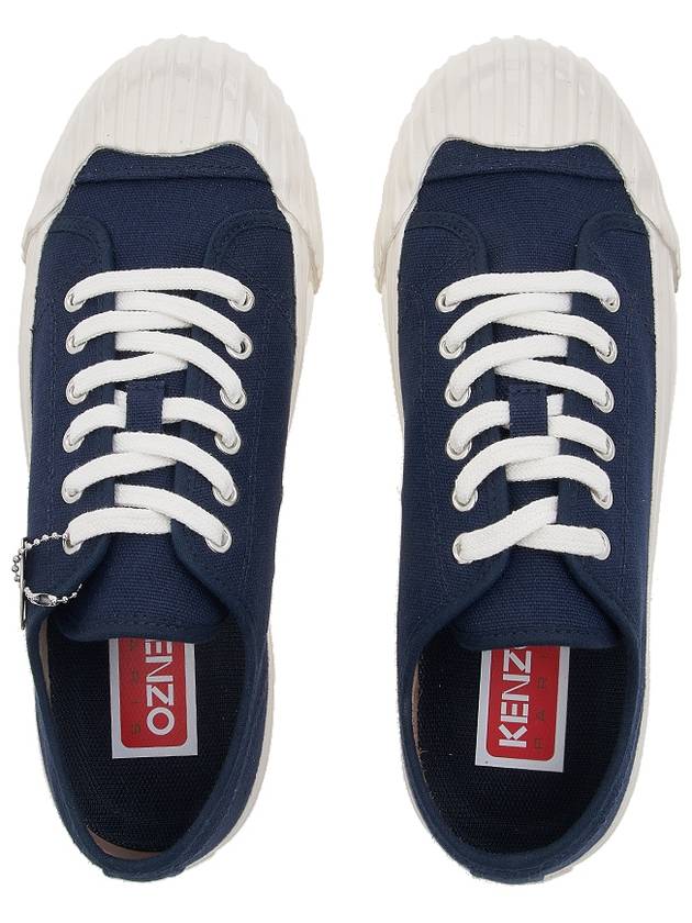 Lace Up Canvas Low Top Sneakers Blue - KENZO - BALAAN 7