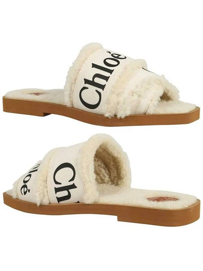 Woody Shearling Flat Mule Slippers Ivory - CHLOE - BALAAN 2