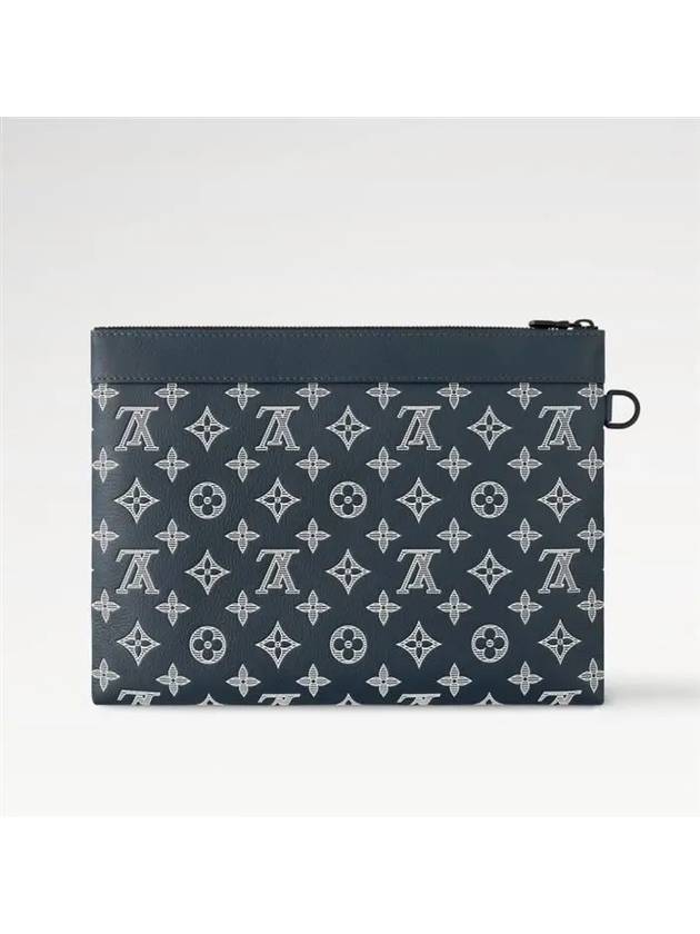 Men's Pochette To Go Monogram Shadow Leather Pouch Bag Ink Blue - LOUIS VUITTON - BALAAN 5