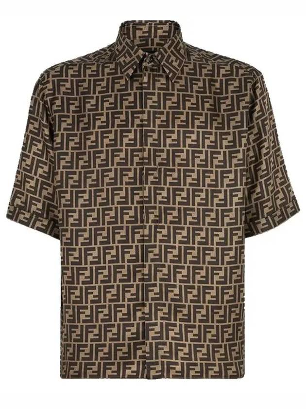 Men's FF Motif Silk Short Sleeve Shirt Brown - FENDI - BALAAN 2